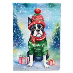 Boston Terrier Christmas House Flag Large Porch Sleeve Pole Decorative Outside Yard Banner Artwork Wall Hanging, Polyester, House Size, Multicolor