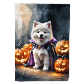 Samoyed Puppy Halloween House Flag Large Porch Sleeve Pole Decorative Outside Yard Banner Artwork Wall Hanging, Polyester, House Size, Multicolor