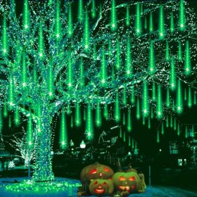 Halloween Lights Outdoor, Meteor Shower Christmas Lights For Halloween Decorations, 8 Tube 192 LED Snow Falling Rain Icicle String Light For Xmas