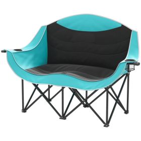 Padded Folding Camp Chair For Adults, Double Camping Chair With Armrests, Cup Holders, Carry Bag For Outdoor, Green