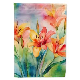 Lilies in Watercolor House Flag Large Porch Sleeve Pole Decorative Outside Yard Banner Artwork Wall Hanging, Polyester, House Size, Multicolor