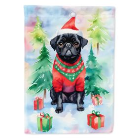 Pug Christmas House Flag Large Porch Sleeve Pole Decorative Outside Yard Banner Artwork Wall Hanging, Polyester, House Size, Multicolor