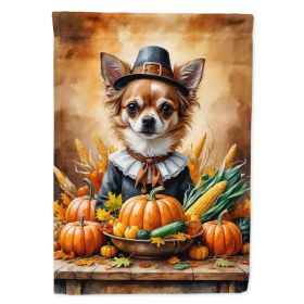 Chihuahua Thanksgiving House Flag Large Porch Sleeve Pole Decorative Outside Yard Banner Artwork Wall Hanging, Polyester, House Size, Multicolor