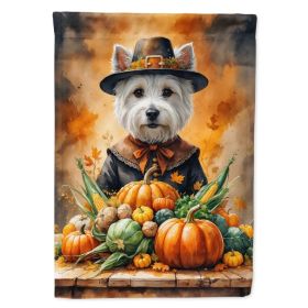 Westie Thanksgiving House Flag Large Porch Sleeve Pole Decorative Outside Yard Banner Artwork Wall Hanging, Polyester, House Size, Multicolor